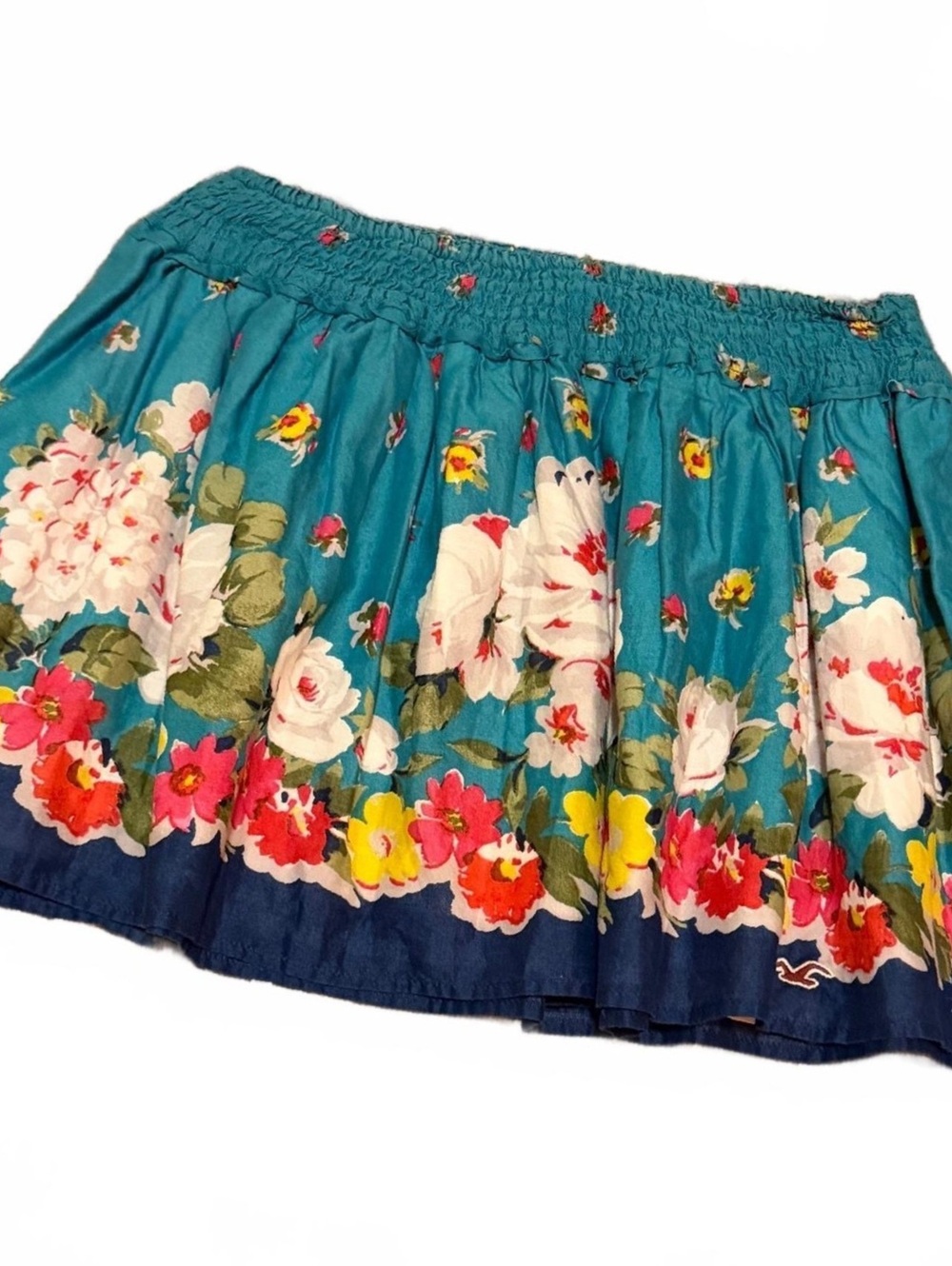 Hollister Small Teal Floral Smocked Mini Skirt